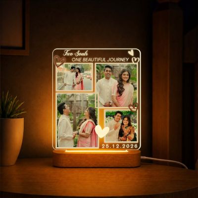 Personalized Couple Photo LED Lamp Custom “Two Souls One Beautiful Journey” Acrylic Night Light Wedding Gift for Husband Wife Gift for Roka Ceremony